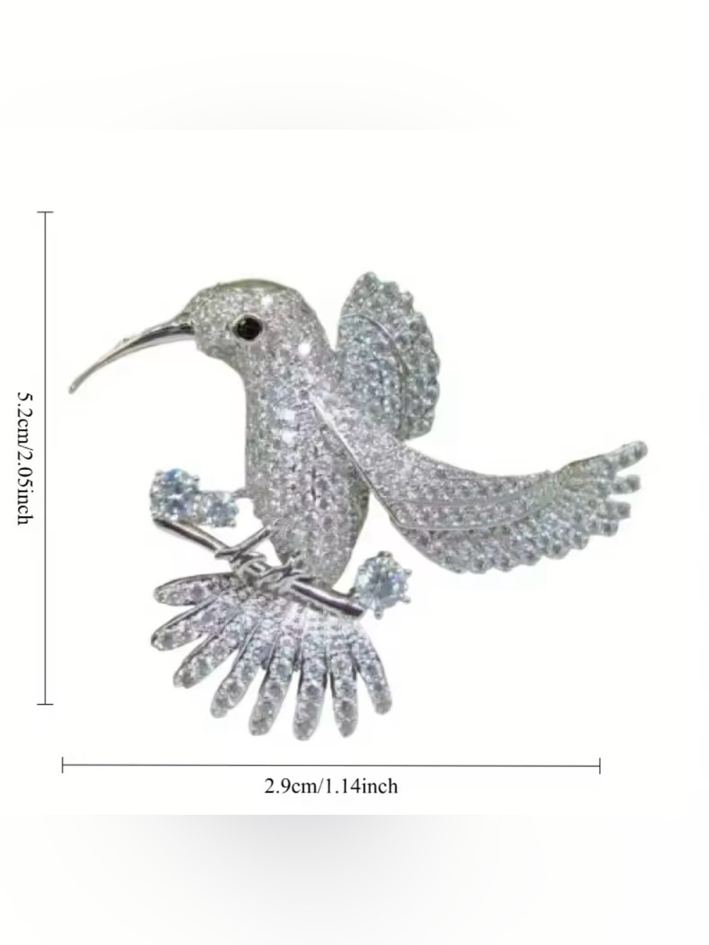 Silver Bird Brooch Pin - Crystal Bird Brooch - Picture 8 of 8